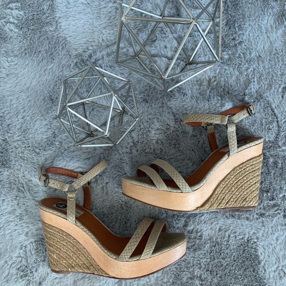 Lanvin Snakeprint Leather Wood Wedges